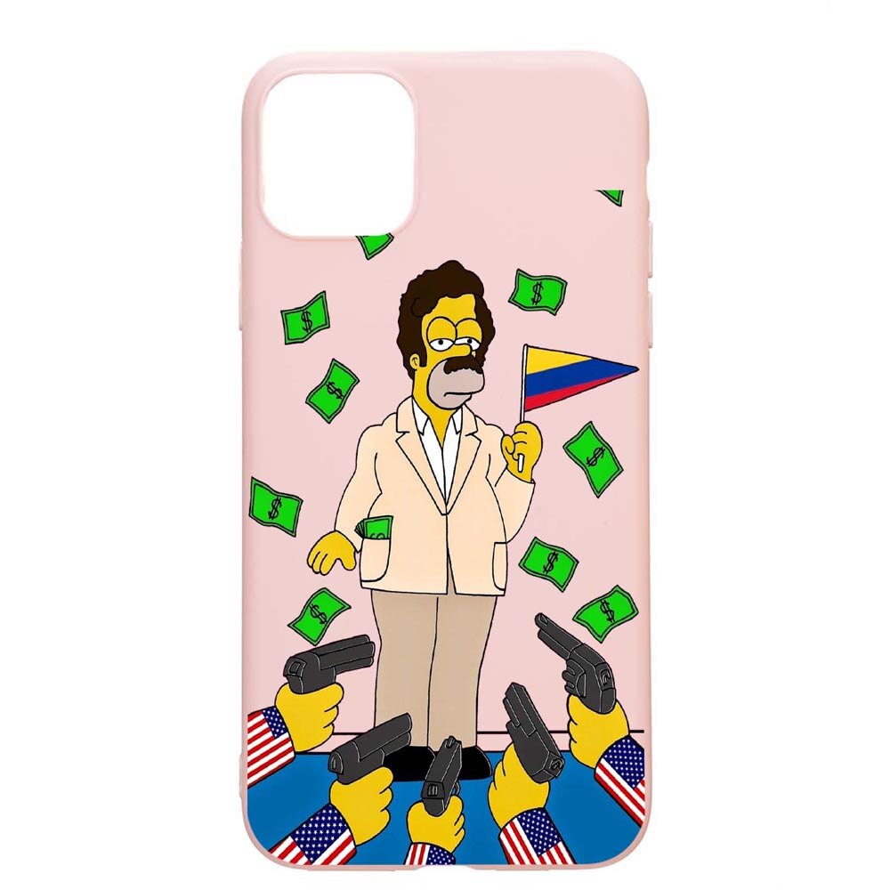 Husa Apple iPhone 11, Narcos - Simpsons, rezistenta la uzura, anti-alunecare, din silicon Premium, PinkSand, PS439