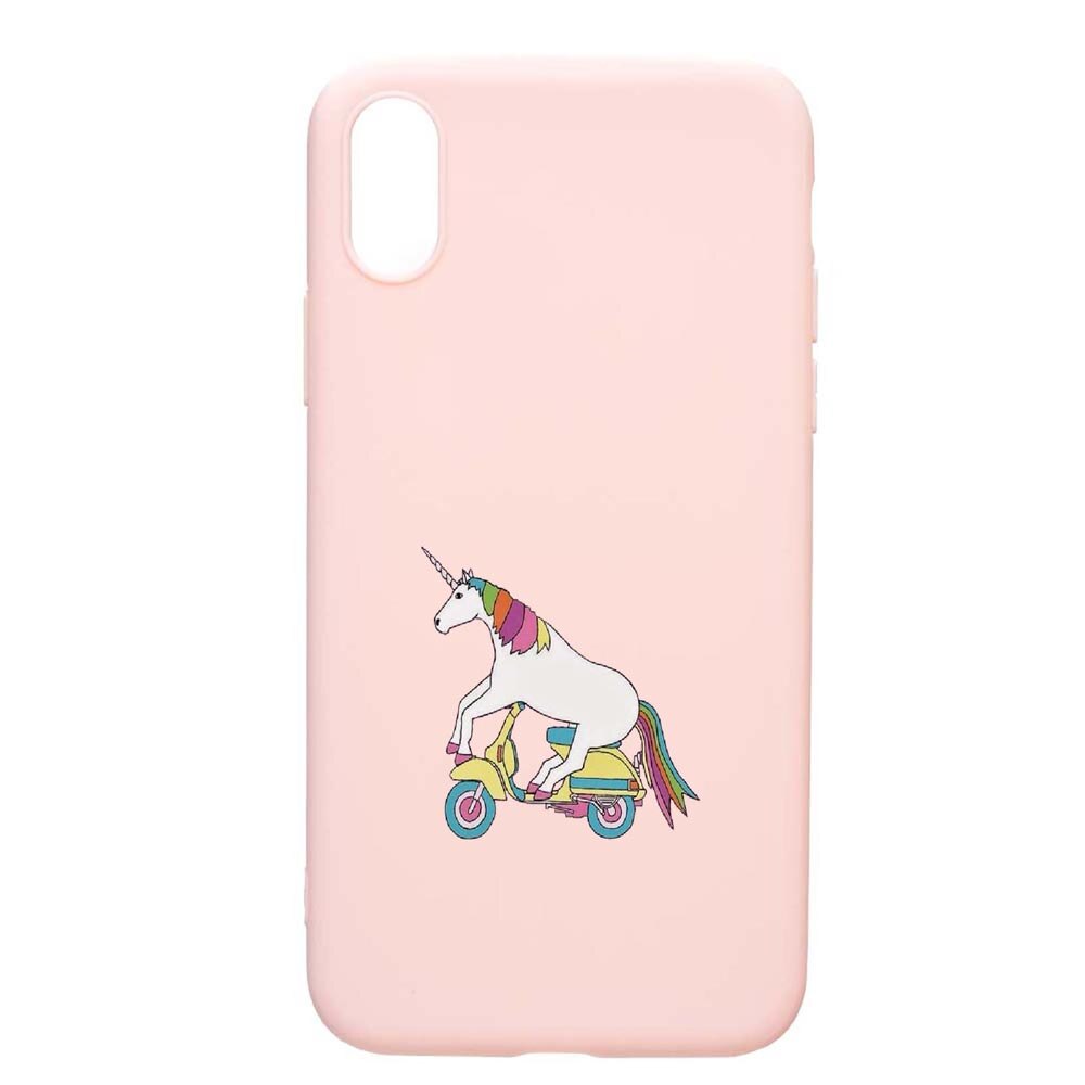 Husa Apple iPhone XS / X, Unicorn - On the road, rezistenta la uzura, anti-alunecare, din silicon Premium, PinkSand, PS528