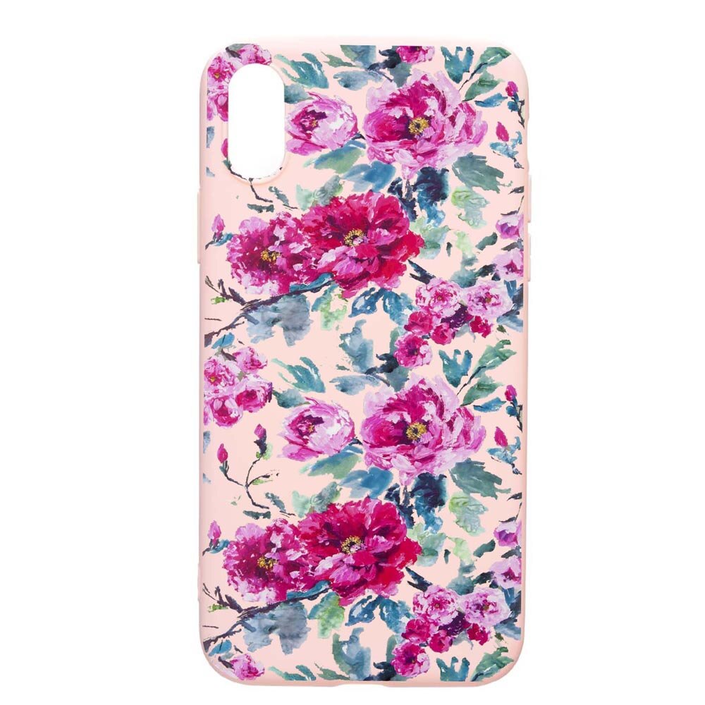 Husa Apple iPhone XS / X, Flowers Pastel colors, rezistenta la uzura, anti-alunecare, din silicon Premium, PinkSand, PS507