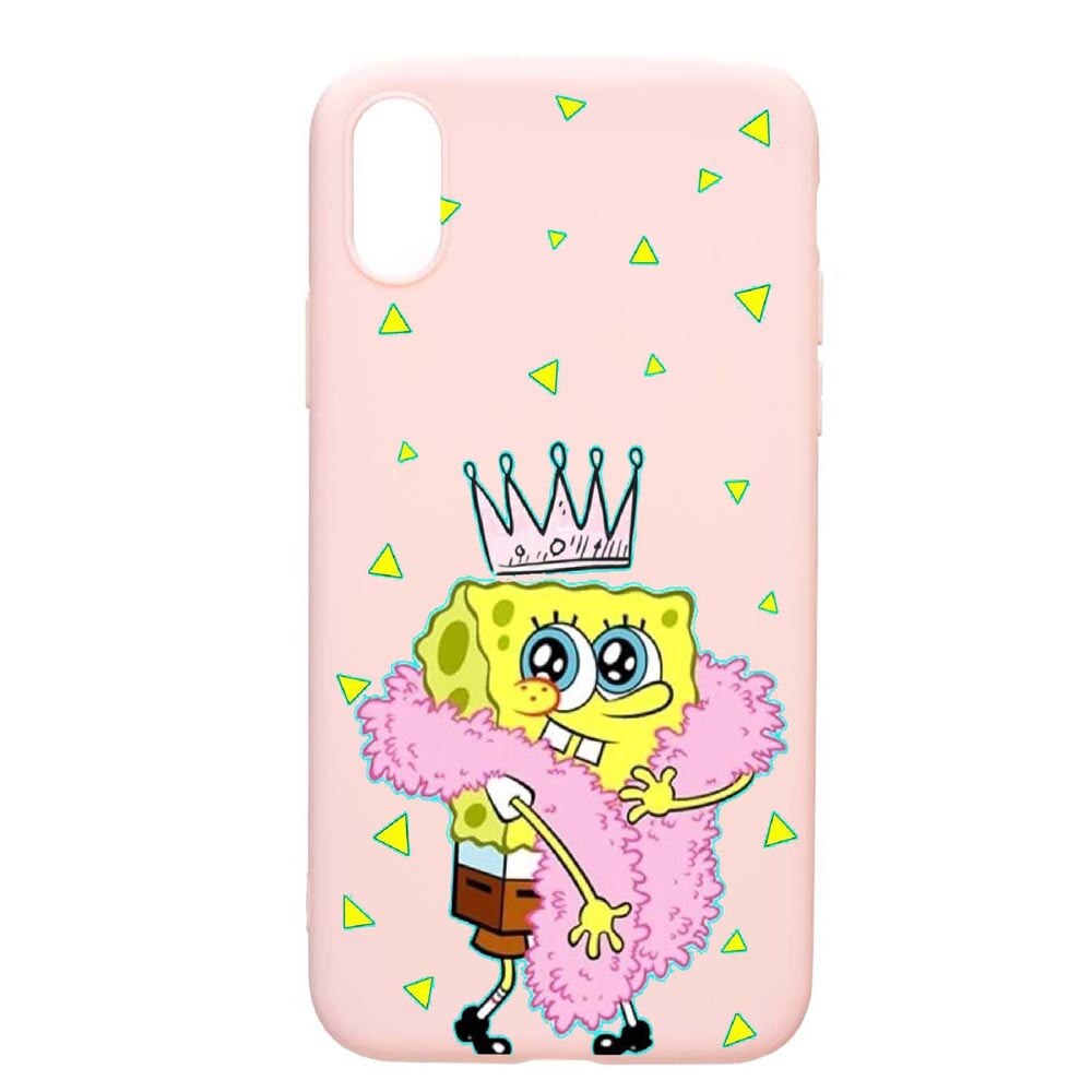 Husa Apple iPhone XS / X, Spongebob, rezistenta la uzura, anti-alunecare, din silicon Premium, PinkSand, PS597