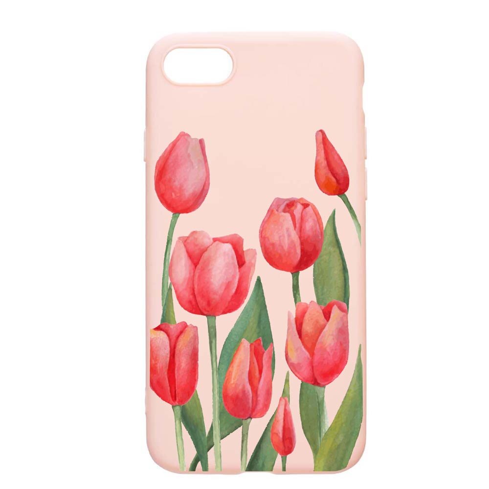 Husa Apple iPhone SE 2 / iPhone 7 / iPhone 8, Red Flowers, rezistenta la uzura, anti-alunecare, din silicon Premium, PinkSand, PS633