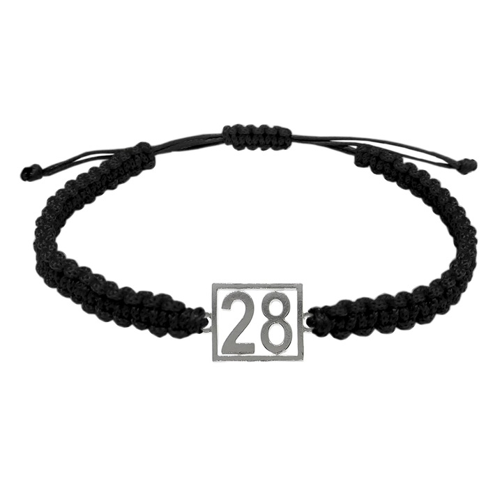 Bratara snur negru impletita manual personalizata Cifra 28 argint numar norocos cifre aniversare 10252_8260 Dras 8227