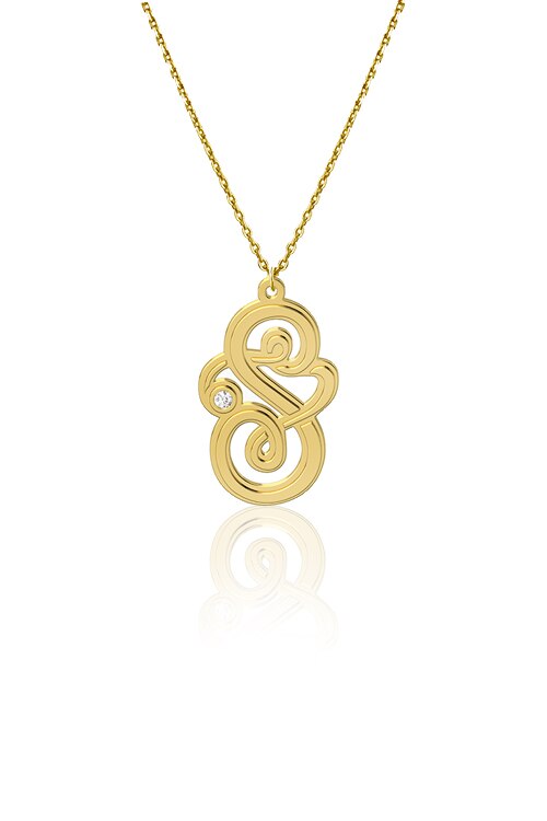 Lant cu pandantiv Monograma S, Coriolan, aur galben 14K, diamant 0.01 carate, GVS1, 42-45 cm