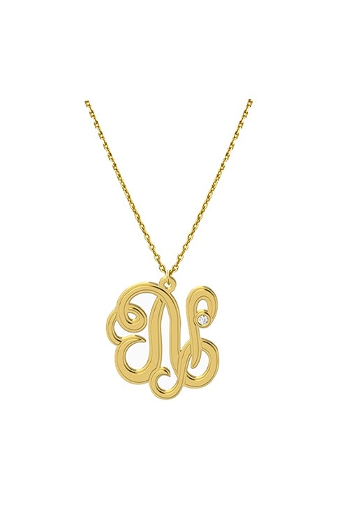 Lant cu pandantiv Monograma N, Coriolan, aur galben 14K, diamant 0.01 carate, GVS1, 42-45 cm