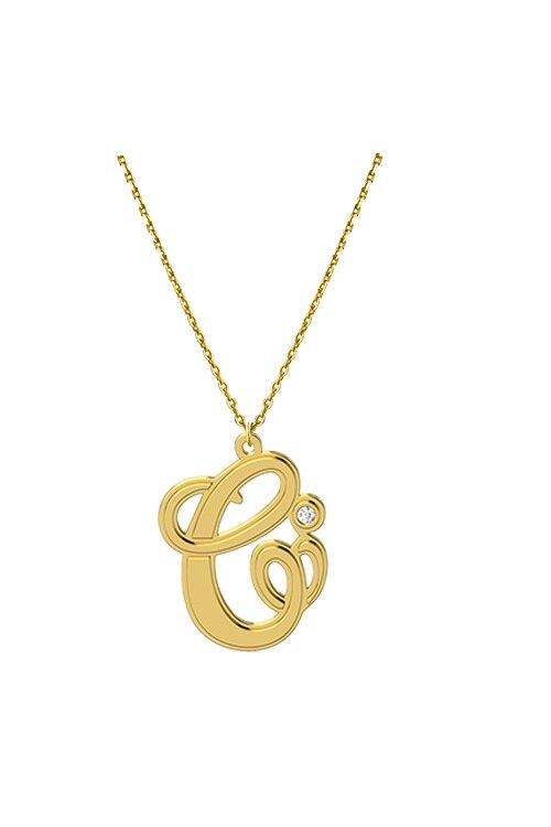 Lant cu pandantiv Monograma C, Coriolan, aur galben 14K, diamant 0.01 carate, GVS1, 42-45 cm