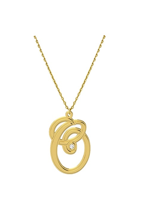 Lant cu pandantiv Monograma O, Coriolan, aur galben 14K, diamant 0.01 carate, GVS1, 42-45 cm