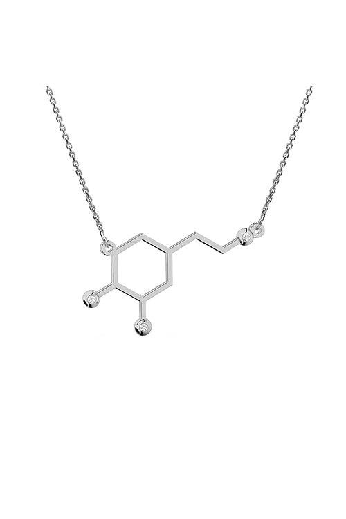 Lant cu pandantiv dopamina, Coriolan, aur alb 14K, diamant 3 x 0.01 carate, GVS1, 42-45 cm