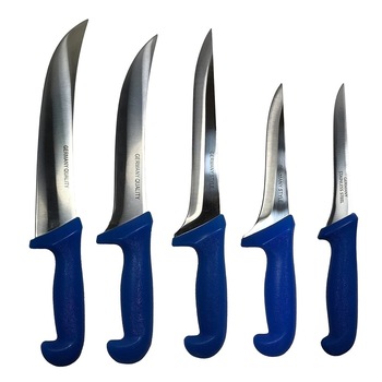 Set profesional pentru macelarie, injunghiat, dezosat, transat, filetat, 5 cutite Dalimag Set profesional pentru macelarie, injunghiat, dezosat, transat, filetat, 5 cutite Dalimag