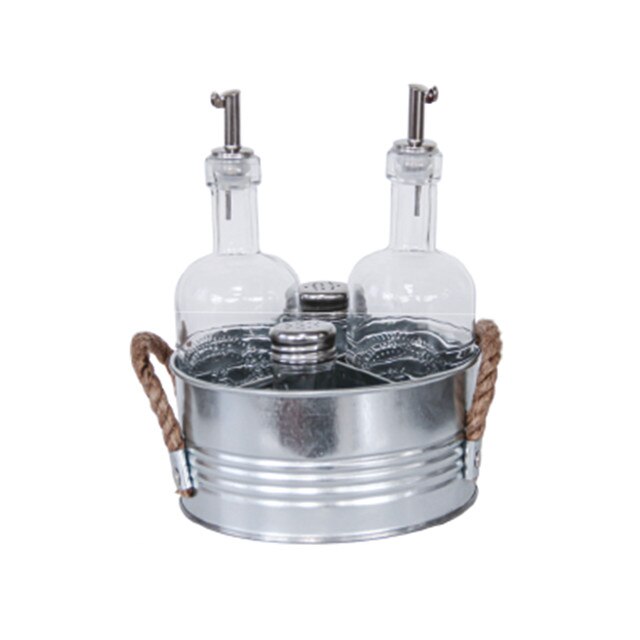 Oliviera cu suport metalic zincat RAKI 5 piese sticle ulei otet 350ml