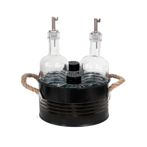 Oliviera cu suport metalic negru RAKI 5 piese sticle ulei otet 350ml