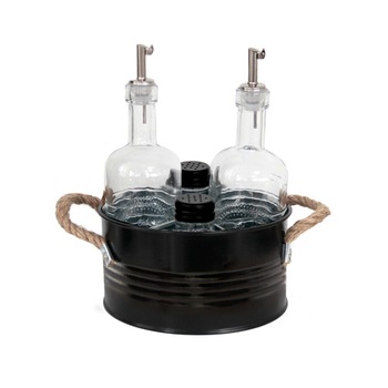 Oliviera cu suport metalic negru RAKI 5 piese sticle ulei otet 350ml Oliviera cu suport metalic negru RAKI 5 piese sticle ulei otet 350ml