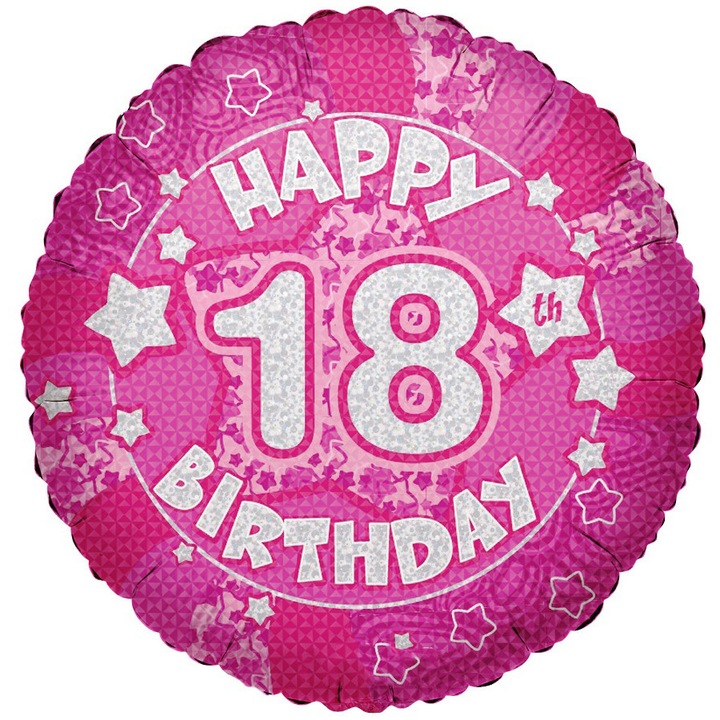 Balon folie Majorat rotund roz cu mesaj Happy 18th Birthday, 45 cm Balloons shop 16021