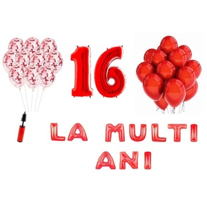 Set 33 Baloane La Multi Ani Aniversare 16 Ani Cifre Folie 100 Cm Rosu Emag Ro