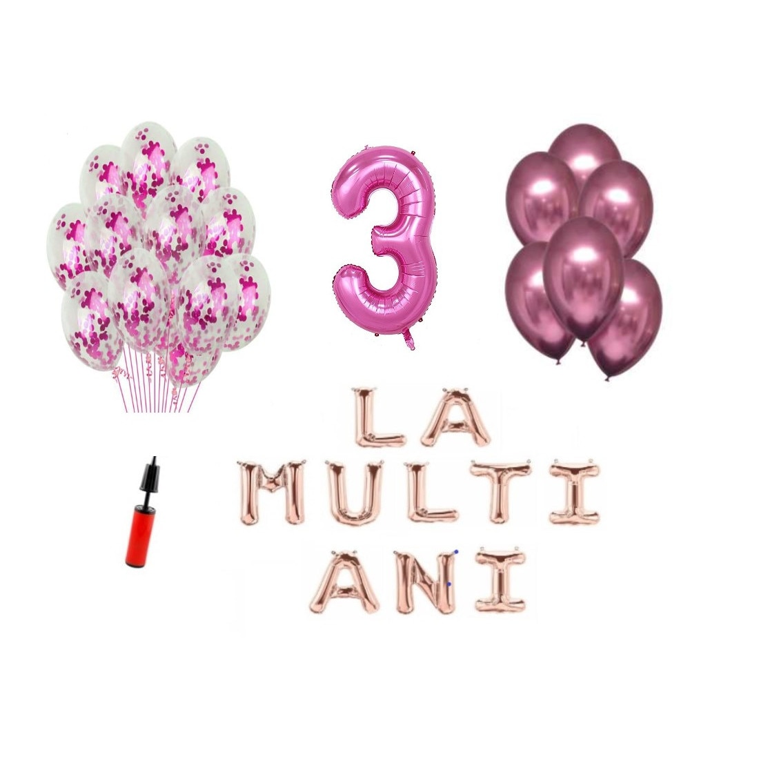 Set 32 Baloane La Multi Ani Aniversare 3 Ani Cifra Folie 100 Cm Roz Emag Ro