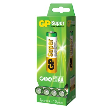 Baterii alcaline GP-Batteries Alcaline AA, LR6, set 40 bucati, 1.5 V, zero mercur, zero cadmium Baterii alcaline GP-Batteries Alcaline AA, LR6, set 40 bucati, 1.5 V, zero mercur, zero cadmium