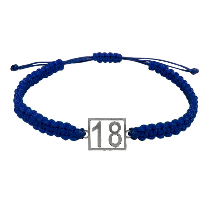 Bratara snur albastru impletita manual personalizata Cifra 18 argint numar norocos cifre aniversare 10251_8260 Dras 8217