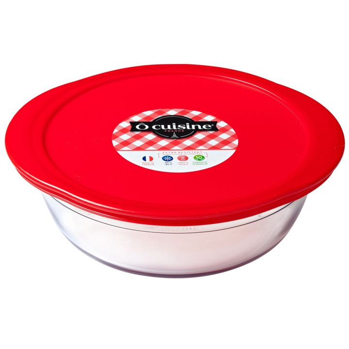 Vas termorezistent rotund Ocuisine cu capac plastic 1L, sticla termorezistenta