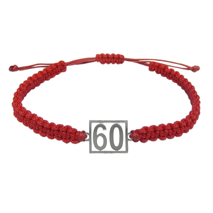 Bratara snur negru impletita manual personalizata Cifra 60 argint numar norocos cifre aniversare 10256_0260 Dras 8259