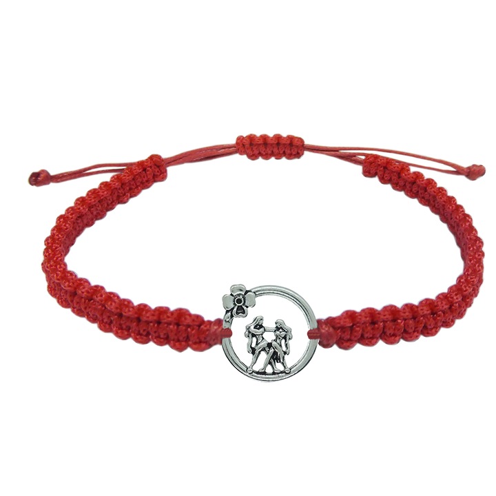 Kézzel fonott piros zsinór karkötő személyre szabott állatöv jel Ikrek ezüst európai állatöv 10146240 Dras 8611