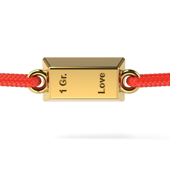 Гривна от жълто злато с червена корда модел 1 Gram Love