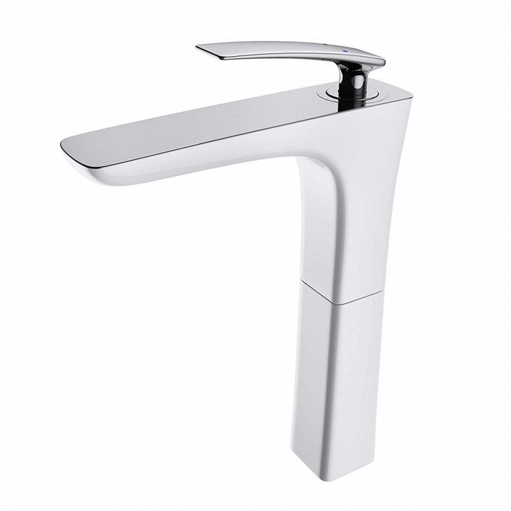 Смесител за умивалник EGO Interiors 1298 W, Монтаж на плот, Бяло емайлирано покритие, Въздушен гранулатор, Специален дизайн