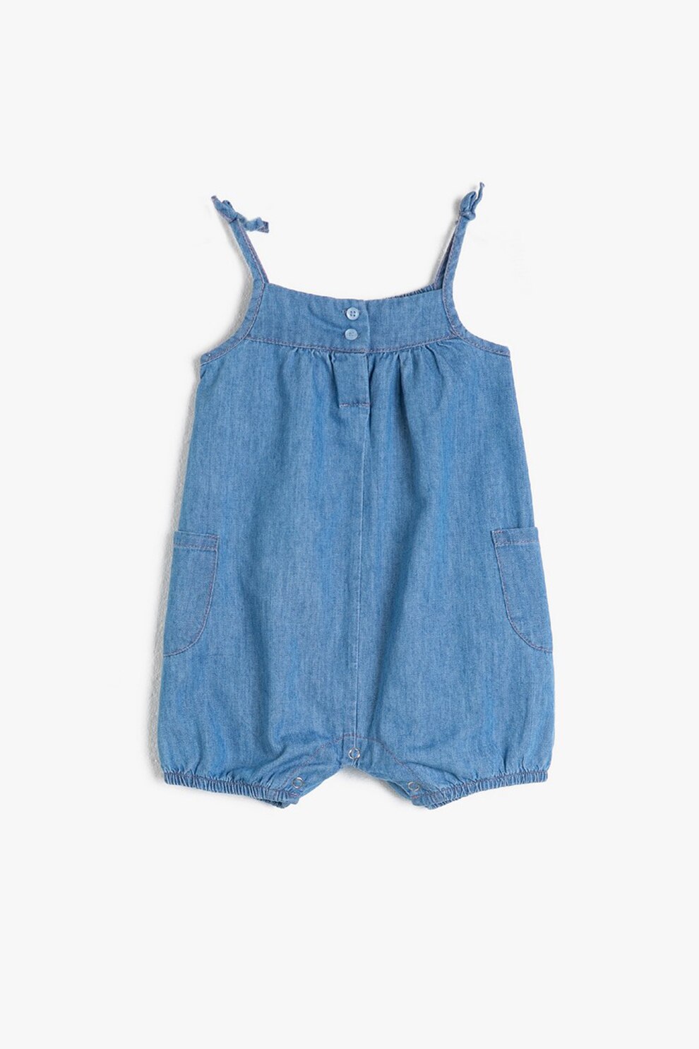 KOTON, Salopeta scurta din material chambray cu bretele inguste, Albastru