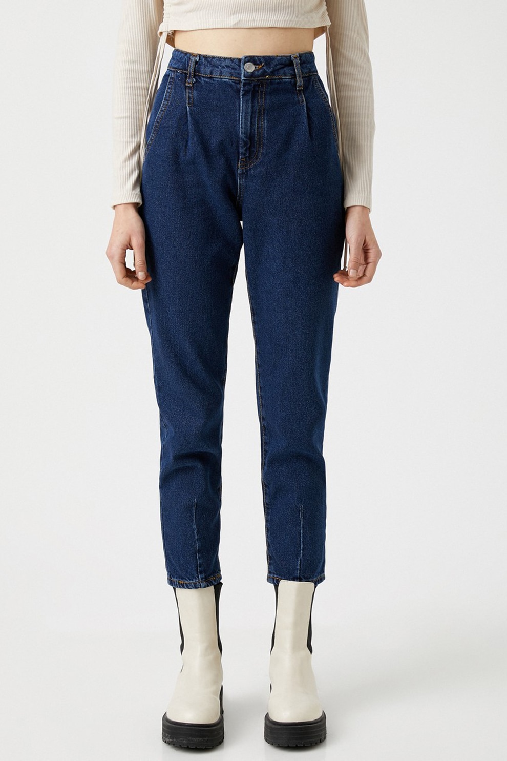 KOTON, Blugi crop cu talie inalta, Bleumarin, W31-L32