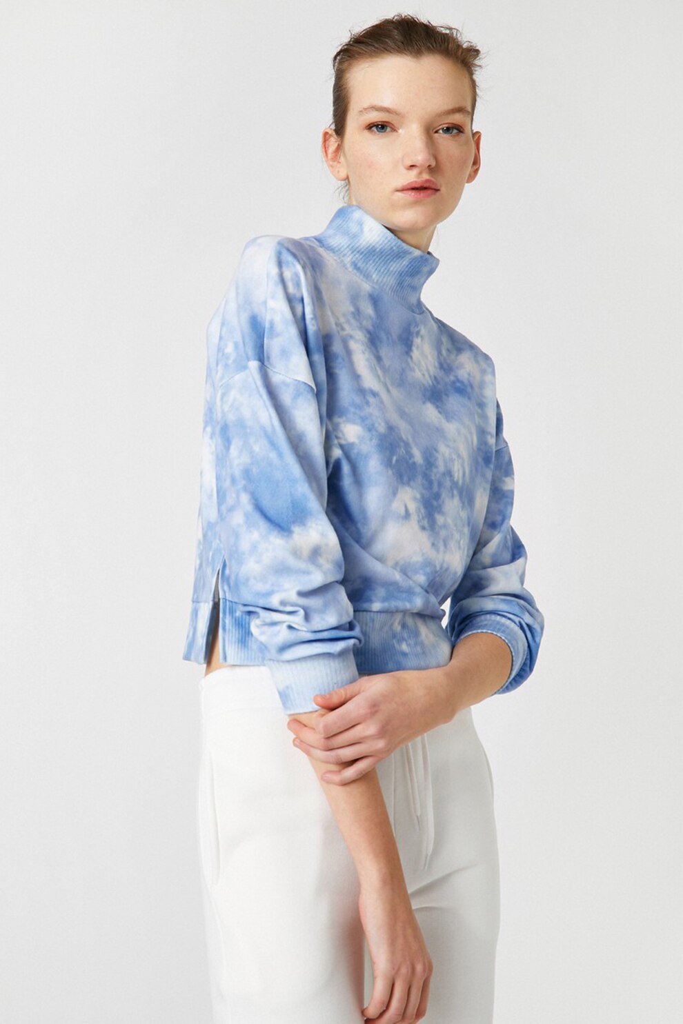 KOTON, Pulover cu model tie-dye, Albastru/Alb