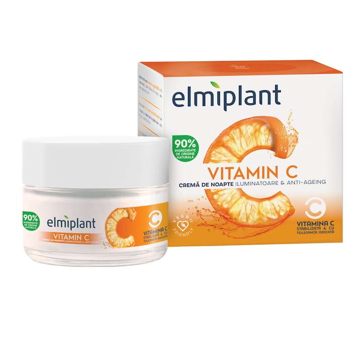 Нощен крем за лице Elmiplant Vitamin C, Илюминатор и против стареене, 50 мл