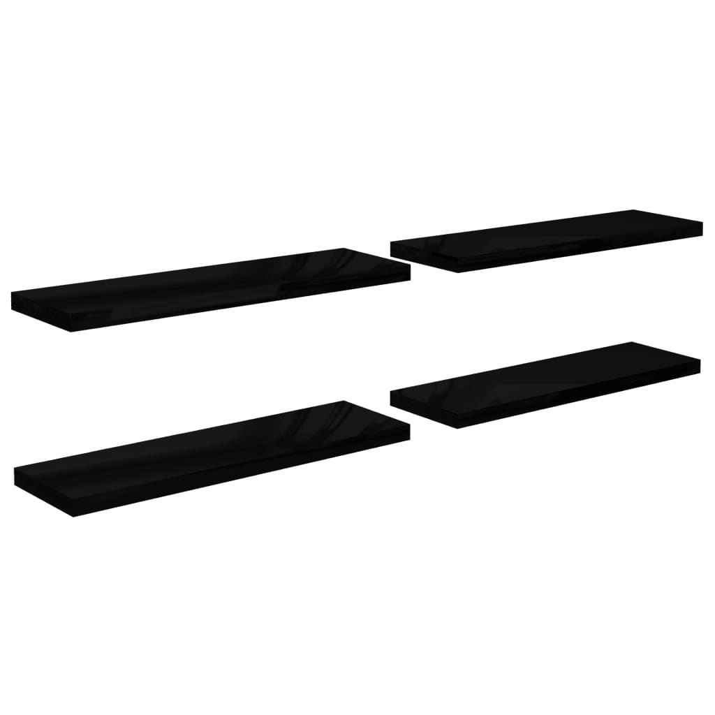 Set de 4 rafturi de perete suspendate din pal extralucios, vidaXL, MDF, 120 x 23.5 x 3.8 cm, Negru