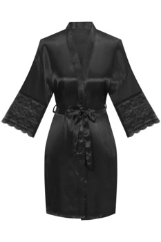 Halat dama, satin cu dantela, Negru, 38 Halat dama, satin cu dantela, Negru, 38