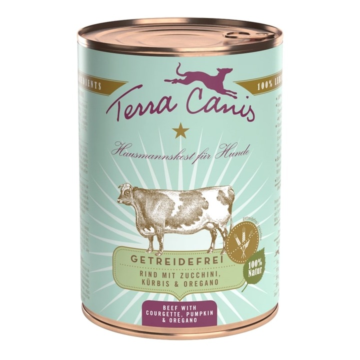 Marhahús cukkinivel, sütőtökkel és oregánóval, 400g, Terra Canis GRAINFREE, Nedves Táp, Konzerv