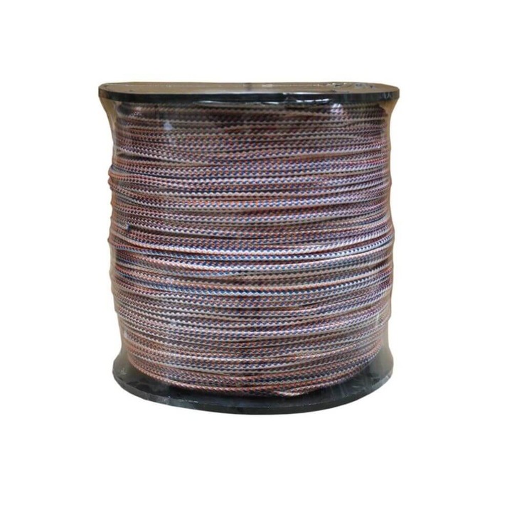Polipropilén zsinór, 3 mm x 250 m, horgolt külső borító, fehér / piros / kék
