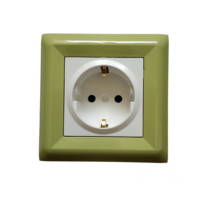 Контакт единичен LB Light Softline, бял със зелена рамка