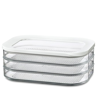 Caserola pe trei niveluri pentru mezeluri, Mepal, Tranparent/Alb, 8.6x22.4x16 cm, Plastic, 1.65 l Caserola pe trei niveluri pentru mezeluri, Mepal, Tranparent/Alb, 8.6x22.4x16 cm, Plastic, 1.65 l