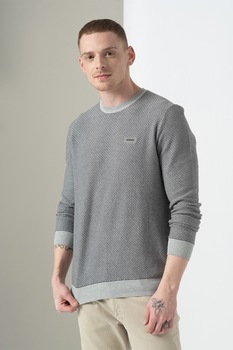 Napapijri, Pulover cu decolteu la baza gatului si aspect texturat Doril, Gri inchis/Gri deschis Napapijri, Pulover cu decolteu la baza gatului si aspect texturat Doril, Gri inchis/Gri deschis