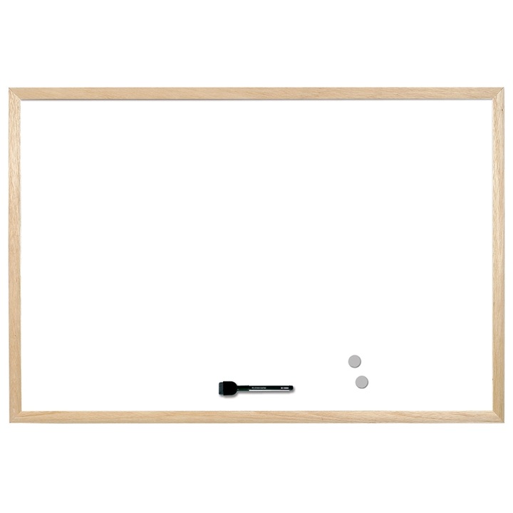 Бяла дъска Bi-Office, Магнитна, С дървена рамка, 40 x 60 cm