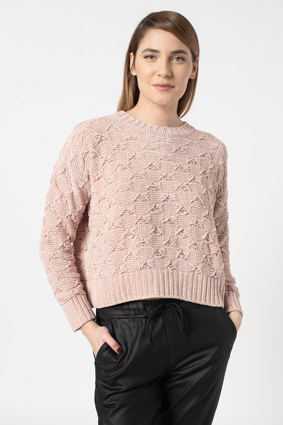 Pepe Jeans London, Pulover lejer cu model tricotat texturat Lala, Roz