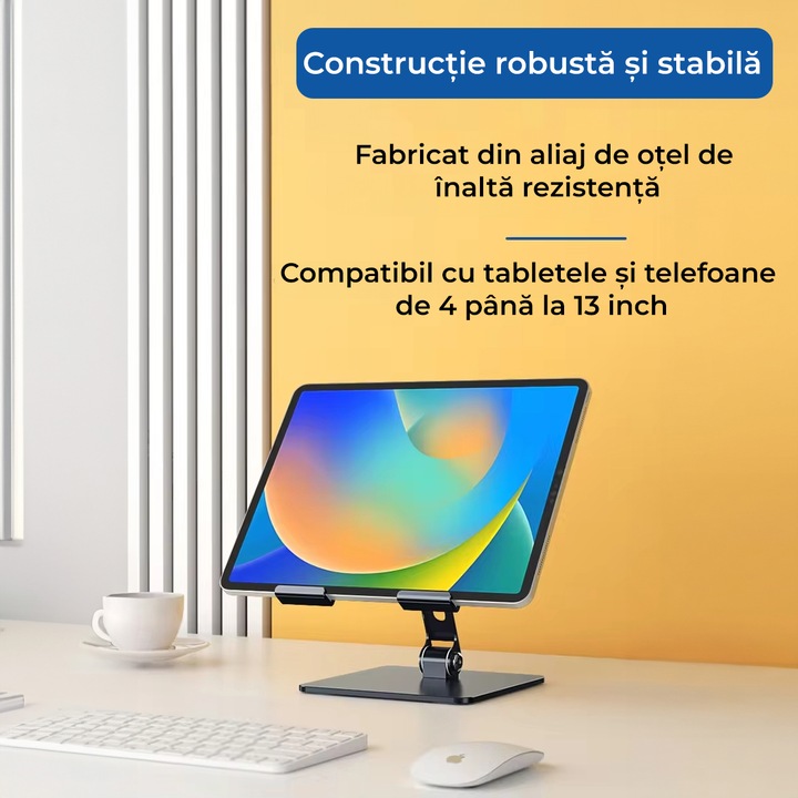 Suport de birou pentru tableta,, unghi reglabil, pliabil, gri