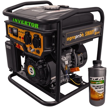 Set Generator Invertor curent electric profesional AgroPro SMART IG 3600, putere maxima 4 KVA(3,2 KW), AVR, motor 7CP, benzina, monofazat, 1l ulei AgroPro Set Generator Invertor curent electric profesional AgroPro SMART IG 3600, putere maxima 4 KVA(3,2 KW), AVR, motor 7CP, benzina, monofazat, 1l ulei AgroPro