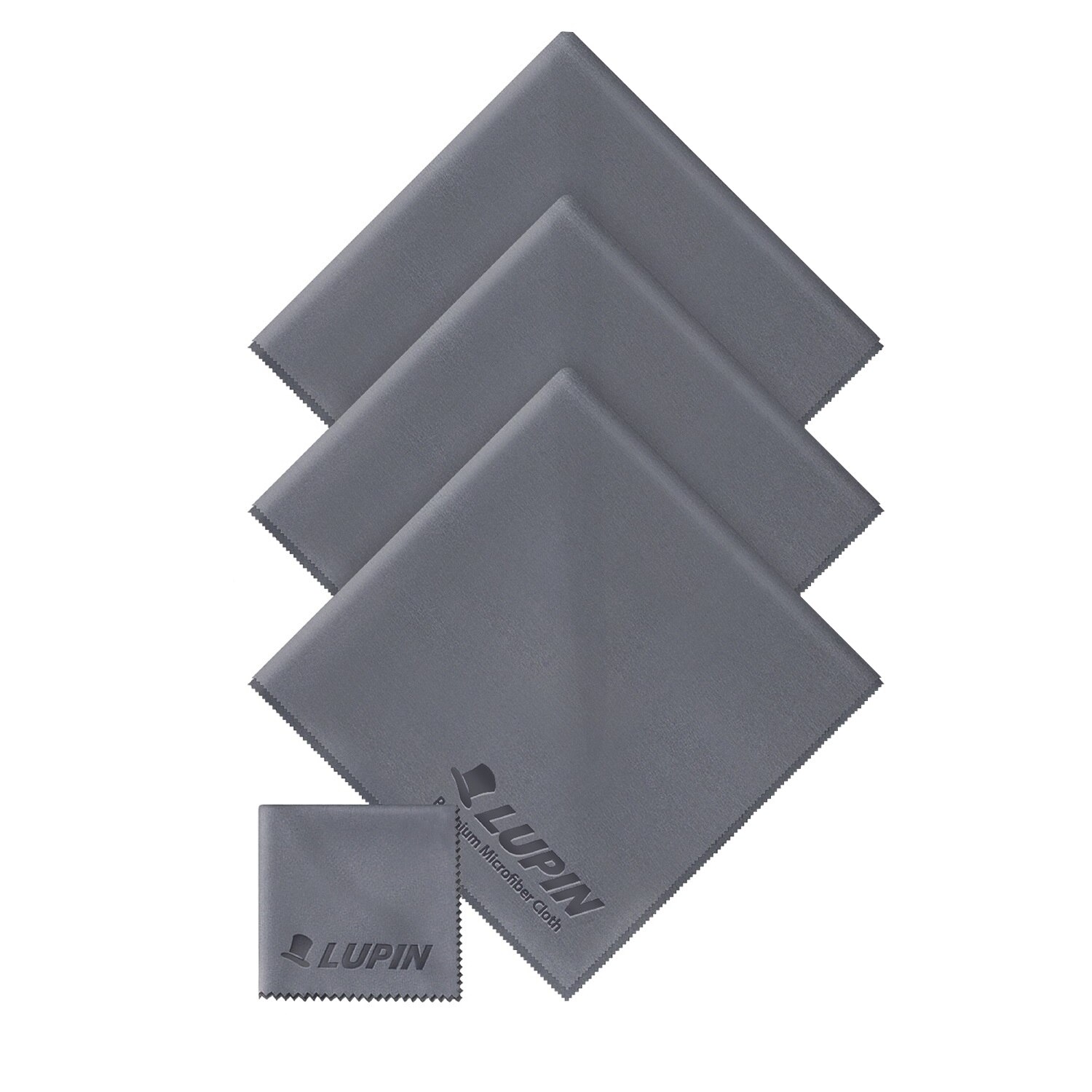 Laveta microfibra premium Lupin pentru telefon, tableta, DSLR, 18 x 15 cm, Gri (Set 3 bucati + husa)