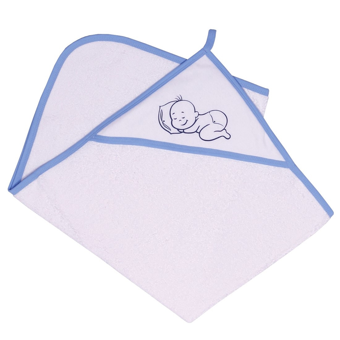 Prosop bebe cu gluga, kara baby, alb cu bleu, 