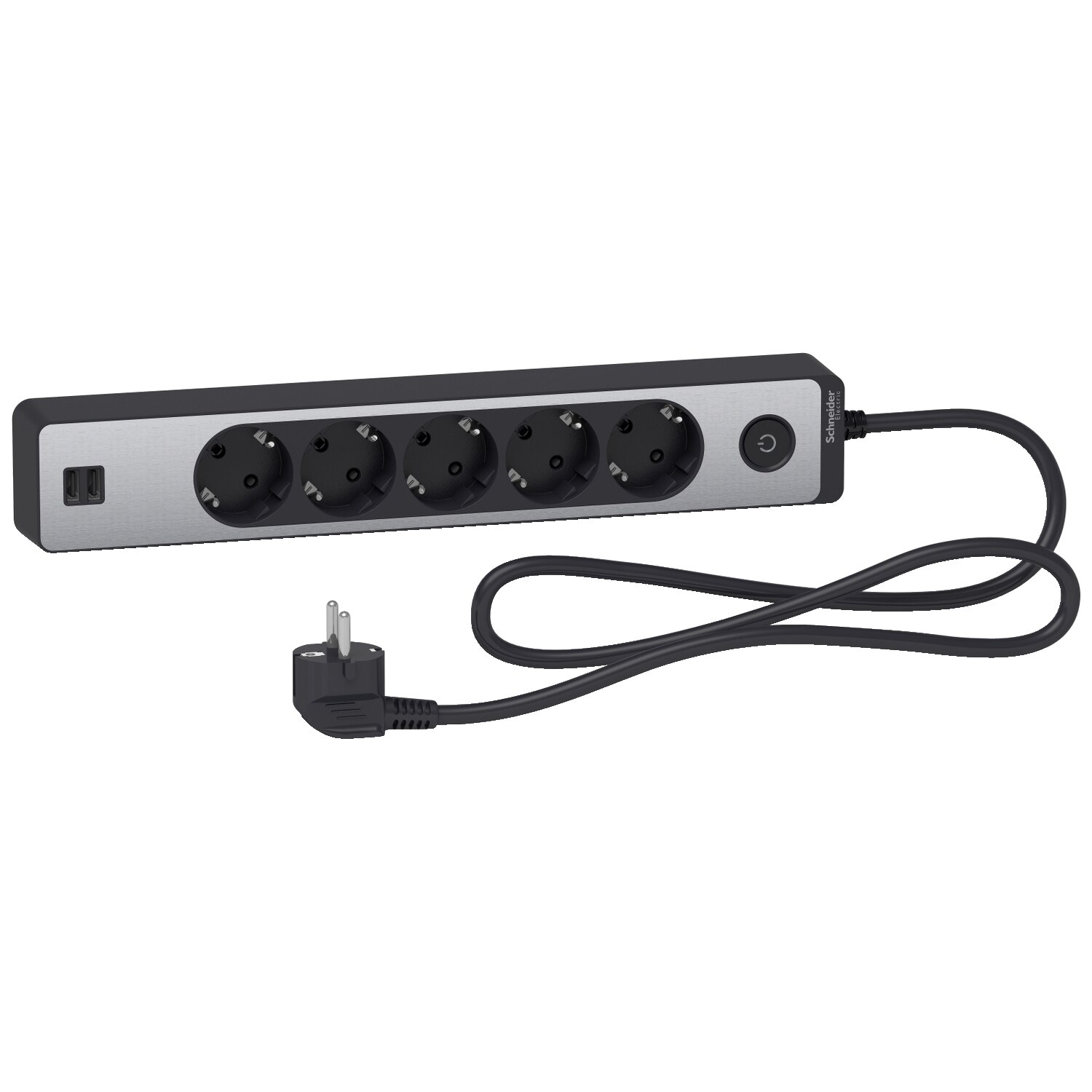 Prelungitor 2P+E , 5 prize+2USB+intrerupator, 1.5m antracit/aluminiu