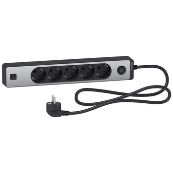 Prelungitor 2P+E , 5 prize+2USB+intrerupator, 1.5m antracit/aluminiu Prelungitor 2P+E , 5 prize+2USB+intrerupator, 1.5m antracit/aluminiu