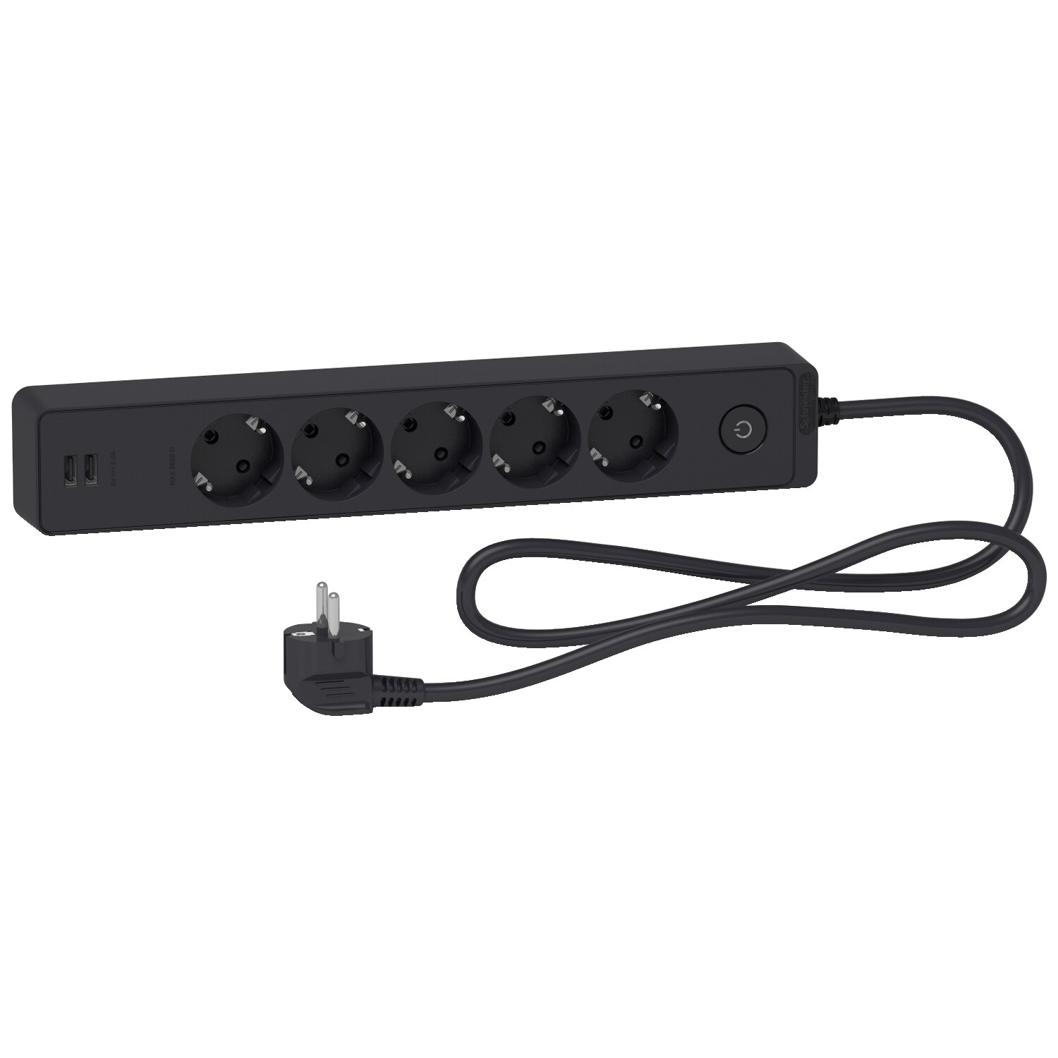 Prelungitor 2P+E , 5prize+2USB+intrerupator, 1.5m antracit