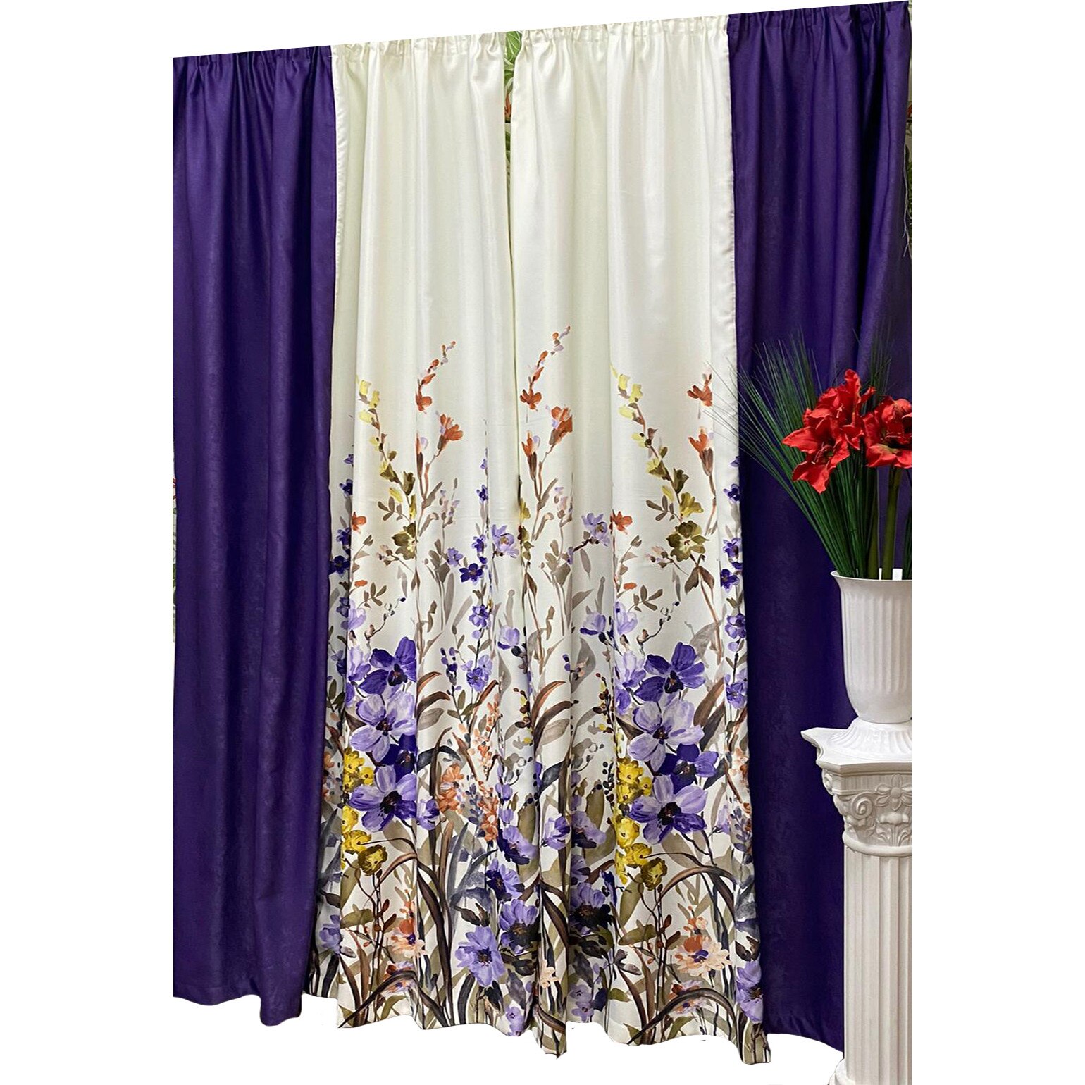 Set draperie bicolora mov cu imprimeu floral 400x245x2 cu rejansa by Liz Line - DP1524