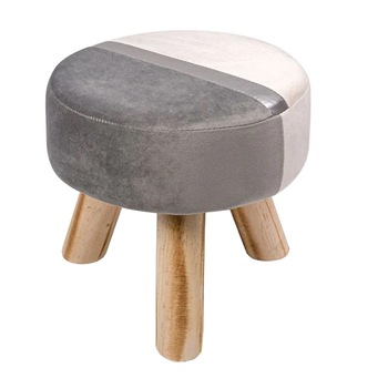 Taburet decorativ pentru semineu, catifea moale cu dunga, 3 picioare, 100 Kg, Alb/Gri, 32x30 cm Taburet decorativ pentru semineu, catifea moale cu dunga, 3 picioare, 100 Kg, Alb/Gri, 32x30 cm