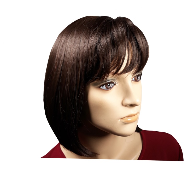 Peruca dama, fibra sintetica, cu aspect natural, saten natural cupru, bob