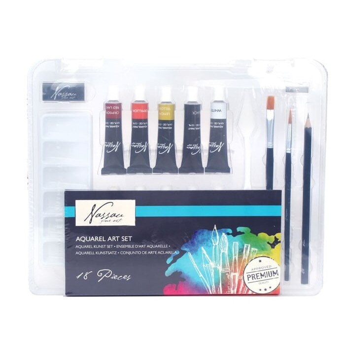 Set culori acuarela Nassau Fine Art 18 piese in cutie de plastic