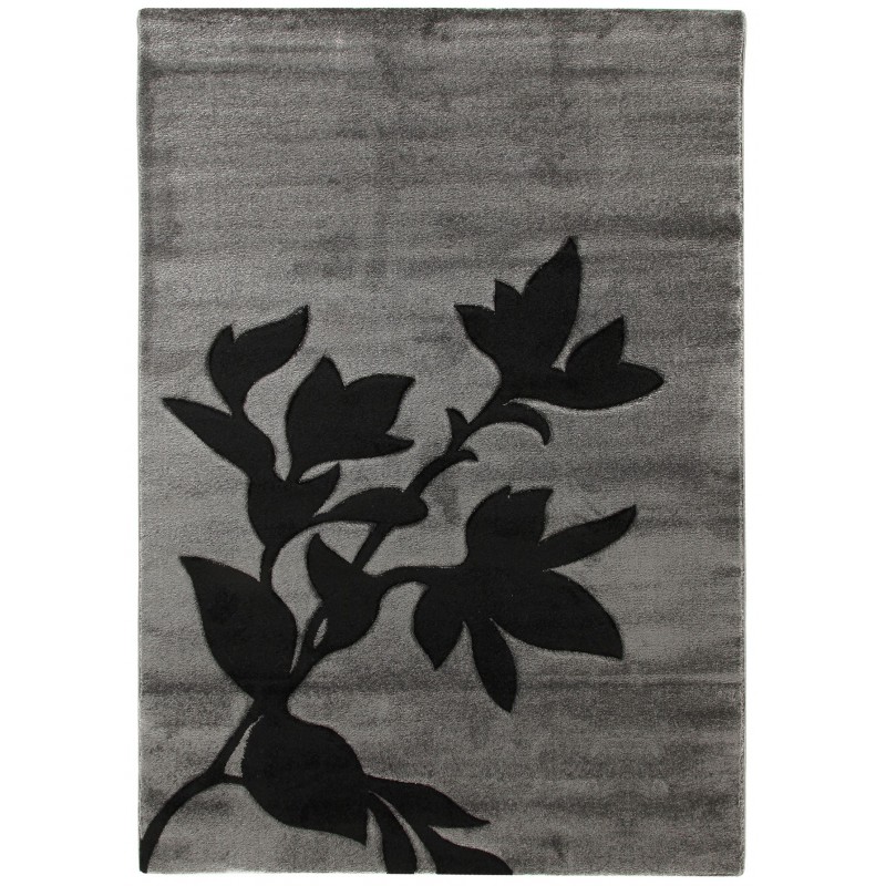 Covor dreptunghiular Gioia C, 100% Polipropilena, Model floral, Gri/Negru, 200x290 cm